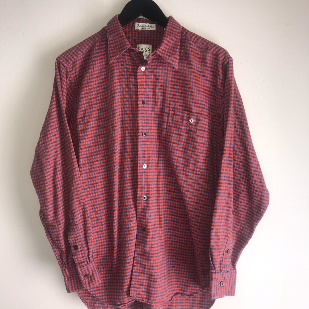 Saks Fifth Avenue Long Sleeve Button Up/Down Orange Blue Red Men’s Size Medium